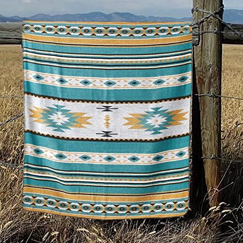 HORIMOTE HOME Aztec Patterned Soft Sherpa Throw Blanket Southwestern Navajo Tribal Style Warm Throw for Camping, Outdoor, Lightweight Boho Blanket for Couch, Bed, 127x152cm, Teal - Image 2