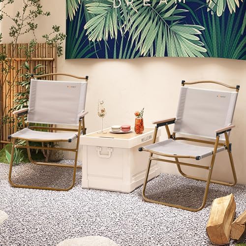 Camping Chair, Outdoor Garden Folding Chair, Wood Armrest Relax Camp Chairs, Portable Foldable Picnic Chair, Beach Chair, Lightweight Lawn Furniture for BBQ Party Picnic Camping Fishing Travel - Image 2