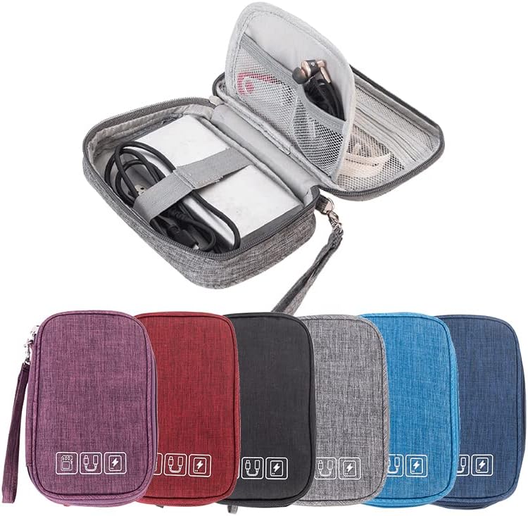 Small Electronic Accessories Organizer, Handhled Acopton Universal Compact Travel Digital Accessories Storage Bag for Portable Charger, Cables, Earphone, Cord, SD Card, Phone (Black) - Image 3