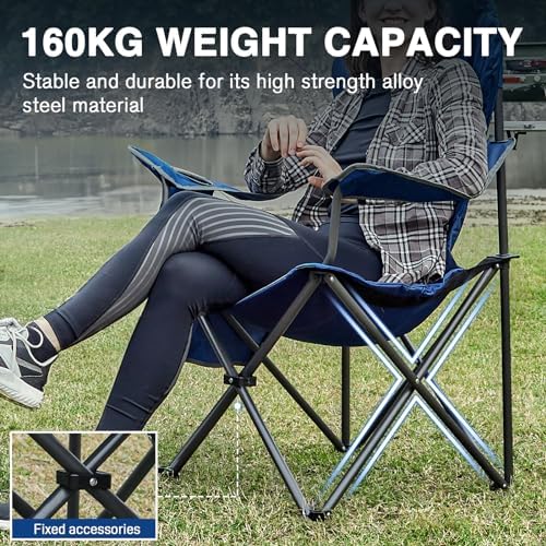 EVER ADVANCED Camping Chairs for Adults Heavy Duty Folding Chair Up to 160kg Oversized with High Back & Cup Holder & Side Pocket Comfy Camp Fold Up Chair - Image 5