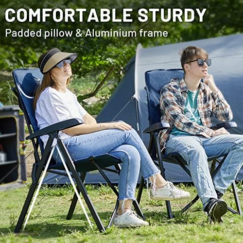 TIMBER RIDGE Camping Chairs for Adults Heavy Duty, Oversized Folding Garden Chair, High Back Outdoor Chair Luxury for Caravan Dining Beach Picnic, Adjustable 4-Position, Support 150kg, Blue - Image 3