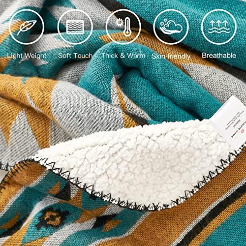 HORIMOTE HOME Aztec Patterned Soft Sherpa Throw Blanket Southwestern Navajo Tribal Style Warm Throw for Camping, Outdoor, Lightweight Boho Blanket for Couch, Bed, 127x152cm, Teal - Image 4