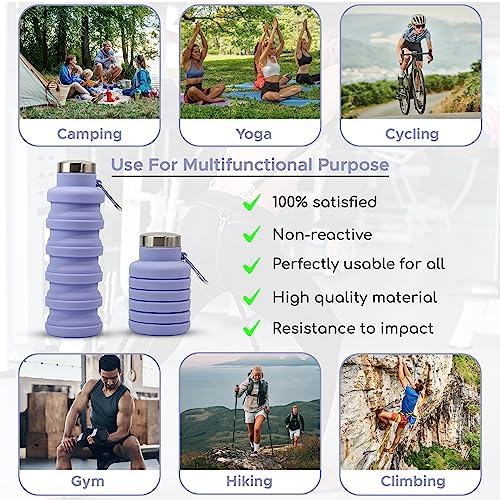 Collapsible Water Bottle Uk Brand Bpa Free Silicone Travel Essential Foldable Gym Bottle Leakproof Hiking Camping Accessories Cycling Bottle Yoga Bottle Kids 500ml - Image 5