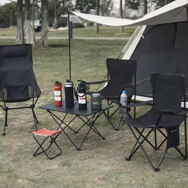 Camping Chair Lightweight Folding Cup Holder Carry Bag 100kg Capacity (Pack of 1, Black) - Image 2