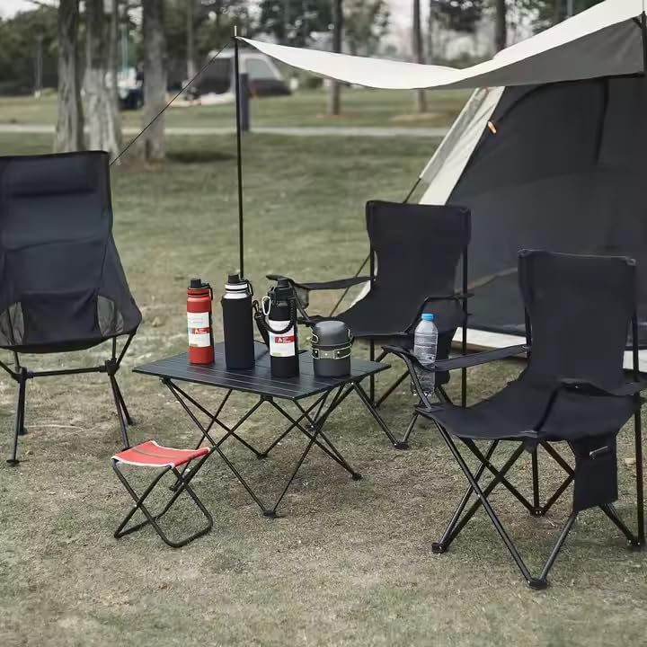 Camping Chair Lightweight Folding Cup Holder Carry Bag 100kg Capacity (Pack of 1, Black) - Image 2