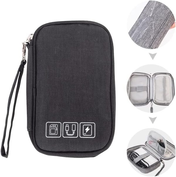 Small Electronic Accessories Organizer, Handhled Acopton Universal Compact Travel Digital Accessories Storage Bag for Portable Charger, Cables, Earphone, Cord, SD Card, Phone (Black)