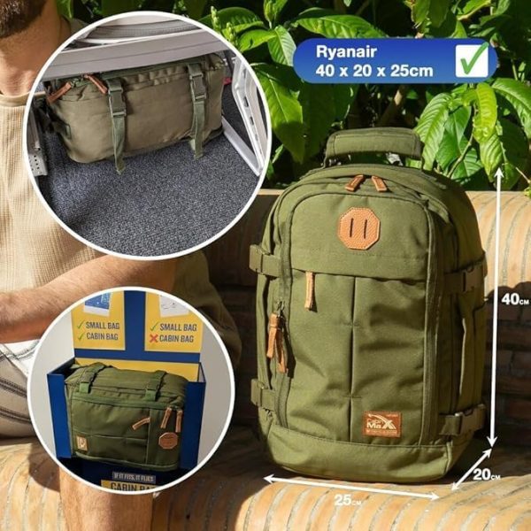 Cabin Max Travel Bag, for Ryanair Cabin Bags 40x20x25 Underseat, Carry-ons, Travel Backpack, Maximise Hand Luggage - Side Compression Straps - Anti-Theft Pocket -Metz 20L Vintage Black 40 x 20 x 25 cm - Image 7