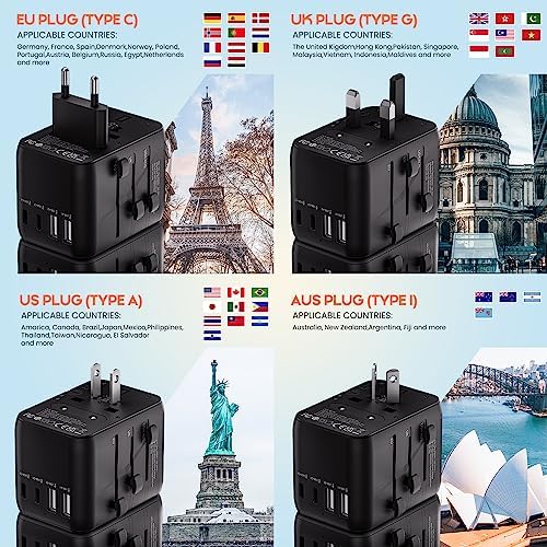 Bigfish Universal Travel Adapter, Worldwide Travel Plug Adapter with 2 USB A and 2 USB C, Dual 10A Fuses All In One International Travel Adapter - EU UK US AUS Plugs - Image 3
