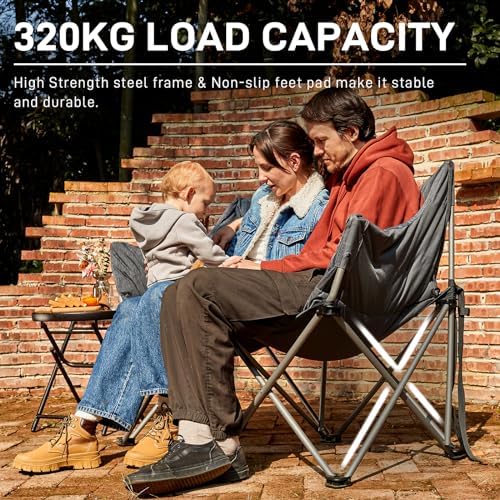 EVER ADVANCED Camping Chair Double for Adults 6cm Padded 320kg Folding 2 Seater Sofa with Side Pocket Dining Garden Chair Outdoor Heavy Duty Luxury Fishing Chair Portable Oversized Comfy Loadable - Image 8