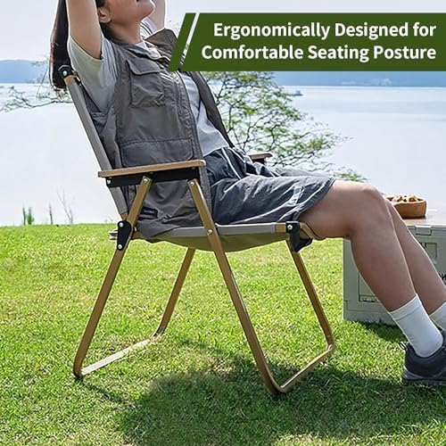 Camping Chair, Outdoor Garden Folding Chair, Wood Armrest Relax Camp Chairs, Portable Foldable Picnic Chair, Beach Chair, Lightweight Lawn Furniture for BBQ Party Picnic Camping Fishing Travel - Image 7