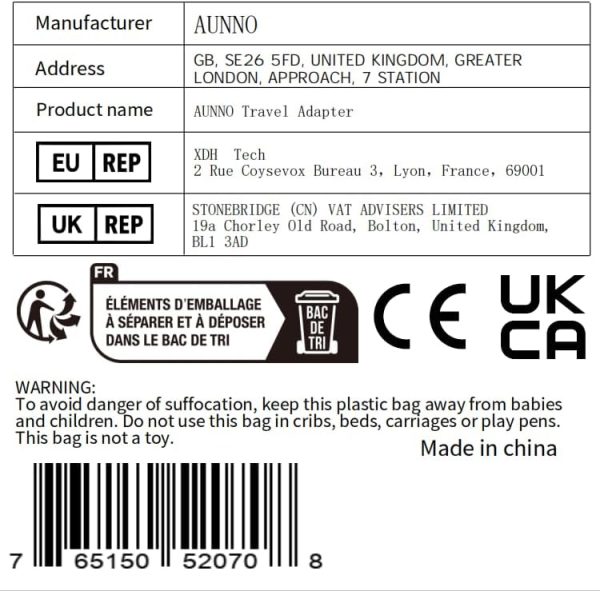 AUNNO Universal Travel Adapter, International Travel Plug Adapter with 2 USB-C and 2 USB Ports, All in One Plug Adaptor with Dual Safety Fuses, UK to European Plug Adaptor for EU USA Australia etc - Image 8