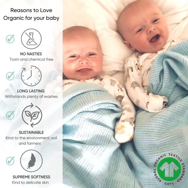 Bloomsbury Mill - Cellular Blankets Baby - Soft 100% Organic Cotton Baby Blanket - Pack of 2 - Baby Essentials For Newborn - Ideal for Cot Bed, Travel, Car Seat, Pram, Moses Basket - Blue 75x95cm - Image 5
