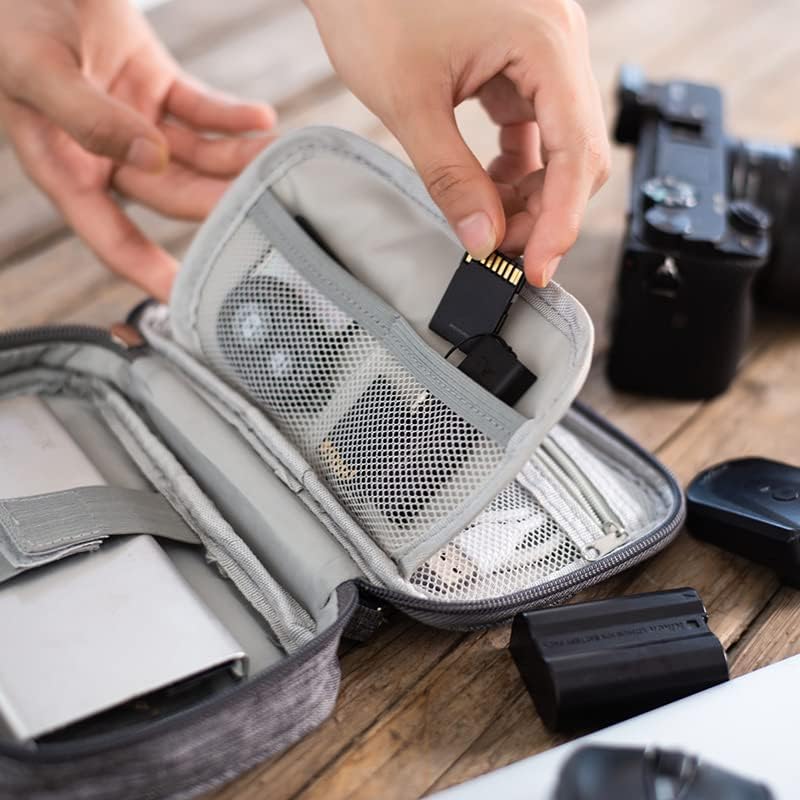 Small Electronic Accessories Organizer, Handhled Acopton Universal Compact Travel Digital Accessories Storage Bag for Portable Charger, Cables, Earphone, Cord, SD Card, Phone (Black) - Image 6