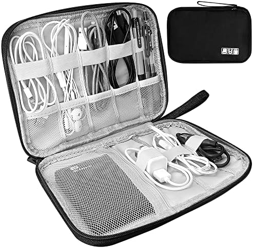 HCFGS Electronics Accessories Organizer Bag, Travel Cable Organiser Bag, Universal Carry Travel Gadget Bag for USB Cable Drive, SD Card,Charger Hard Disk (Black)