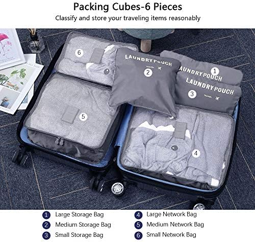 Vicloon Travel Organiser Packing Bags, 6 PCS Packing Cubes Set for Clothes Luggage Organizers Storage Bags (Gray) - Image 3