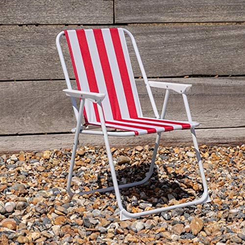 Harbour Housewares Folding Beach Deck Chairs - Red Stripe - Pack of 2 - Metal Outdoor Patio Seat Lightweight Portable Deck Chair for Picnic, Garden, Camping, Fishing - Image 2
