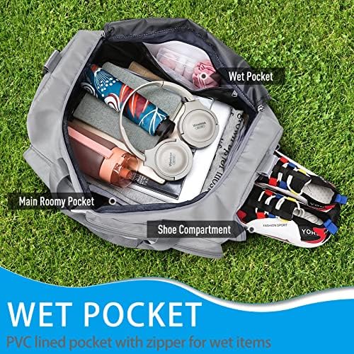 Gym Bag, Travel Bag with Wet Pocket, Portable Overnight Bags for Women, Waterproof Lightweight Gym Bag Mens for Weekender, Vacation(Grey) - Image 2