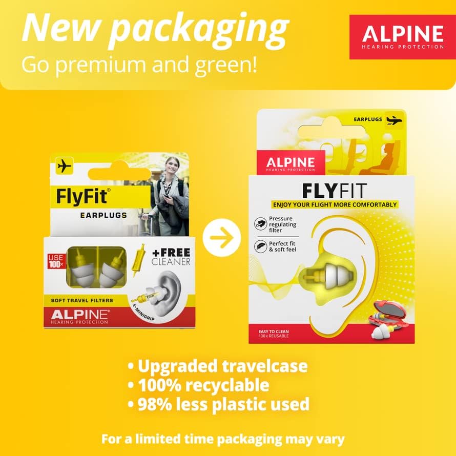 Alpine FlyFit Earplugs for Flying - Prevent Ear Pain & Regulates Air Pressure - Aeroplane Travel Essentials - Comfortable & Reusable with Ultra Soft Filter for Flight - Holiday Essentials - 17 dB - Image 4