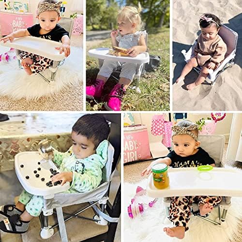 Baby Folding Dining Chair Portable High Multifunctional Child Little Seat Dining Aluminum Alloy Travel Compact Booster Seat with Tray Black - Image 4