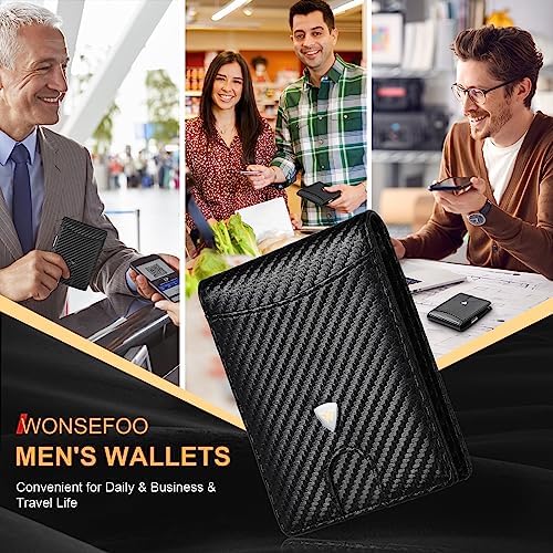 Wallets Mens Slim RFID Blocking Carbon Fiber Leather Wallets for Men UK with up to 12 Credit Card Slots, Strong Money Clip, Minimalist Bi-Fold Mens Wallets with Gift Box - Black - Image 7
