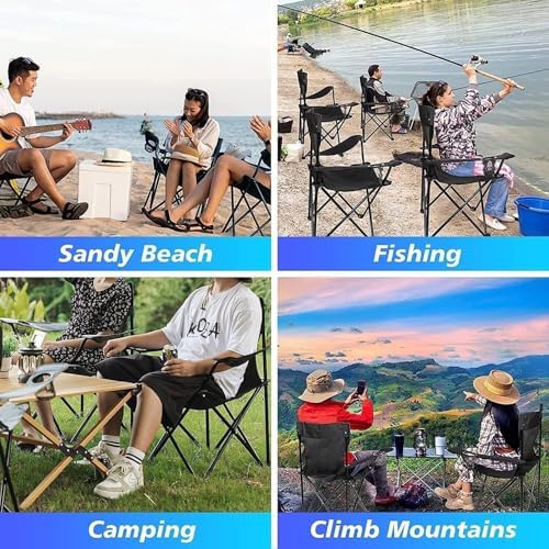 Camping Chair Lightweight Folding Cup Holder Carry Bag 100kg Capacity (Pack of 1, Black) - Image 6