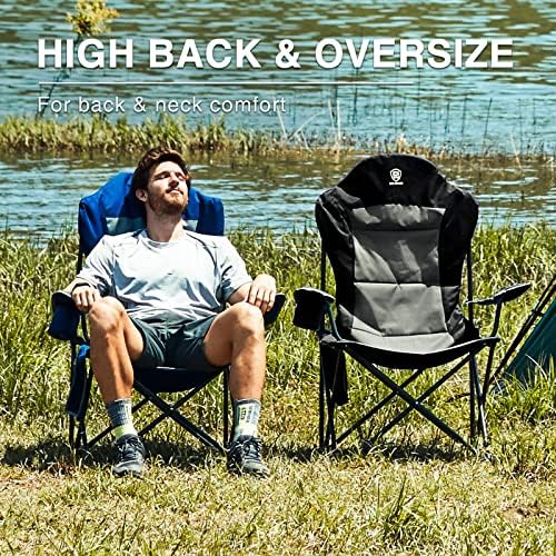 EVER ADVANCED Camping Chairs for Adults Heavy Duty Folding Chair Up to 160kg Oversized with High Back & Cup Holder & Side Pocket Comfy Camp Fold Up Chair - Image 4
