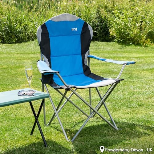 Trail High Back Folding Camping Chair, Luxury Padded Seat, Heavy Duty Tubular Steel, Cup Holder Armrest, Lightweight Portable, Outdoor Garden, Carry Bag - Image 2