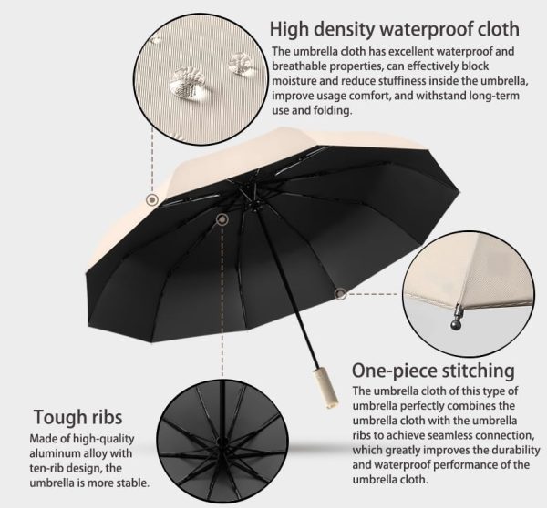 erised's bifrost French style Automatic Windproof Travel Portable Compact Folding Umbrella Auto Open Close/10 Ribs/UV Protection/Sun Rain/Handle Auto/Women Men - Image 5
