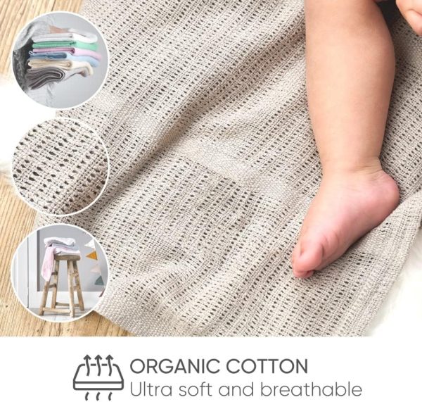 Bloomsbury Mill - Cellular Blankets Baby - Soft 100% Organic Cotton Baby Blanket - Pack of 2 - Baby Essentials For Newborn - Ideal for Cot Bed, Travel, Car Seat, Pram, Moses Basket - Blue 75x95cm - Image 4
