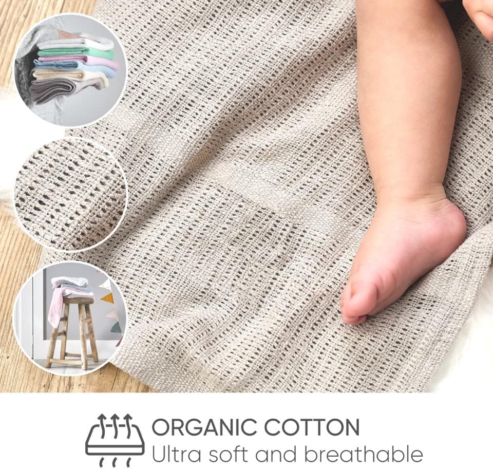 Bloomsbury Mill - Cellular Blankets Baby - Soft 100% Organic Cotton Baby Blanket - Pack of 2 - Baby Essentials For Newborn - Ideal for Cot Bed, Travel, Car Seat, Pram, Moses Basket - Blue 75x95cm - Image 4