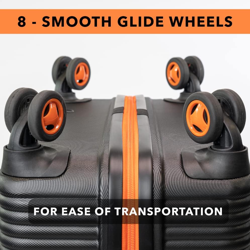Superdry Hard Shell Travel Suitcases - Lightweight, Robust, TSA Locks, with 8 Smooth Spinner Wheels, Telescopic Trolley, Clothing Retention Straps & High Cap Luggage (Black/Orange, Small) - Image 4